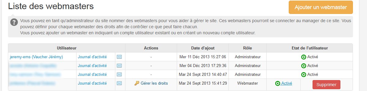 Ajouter un webmaster