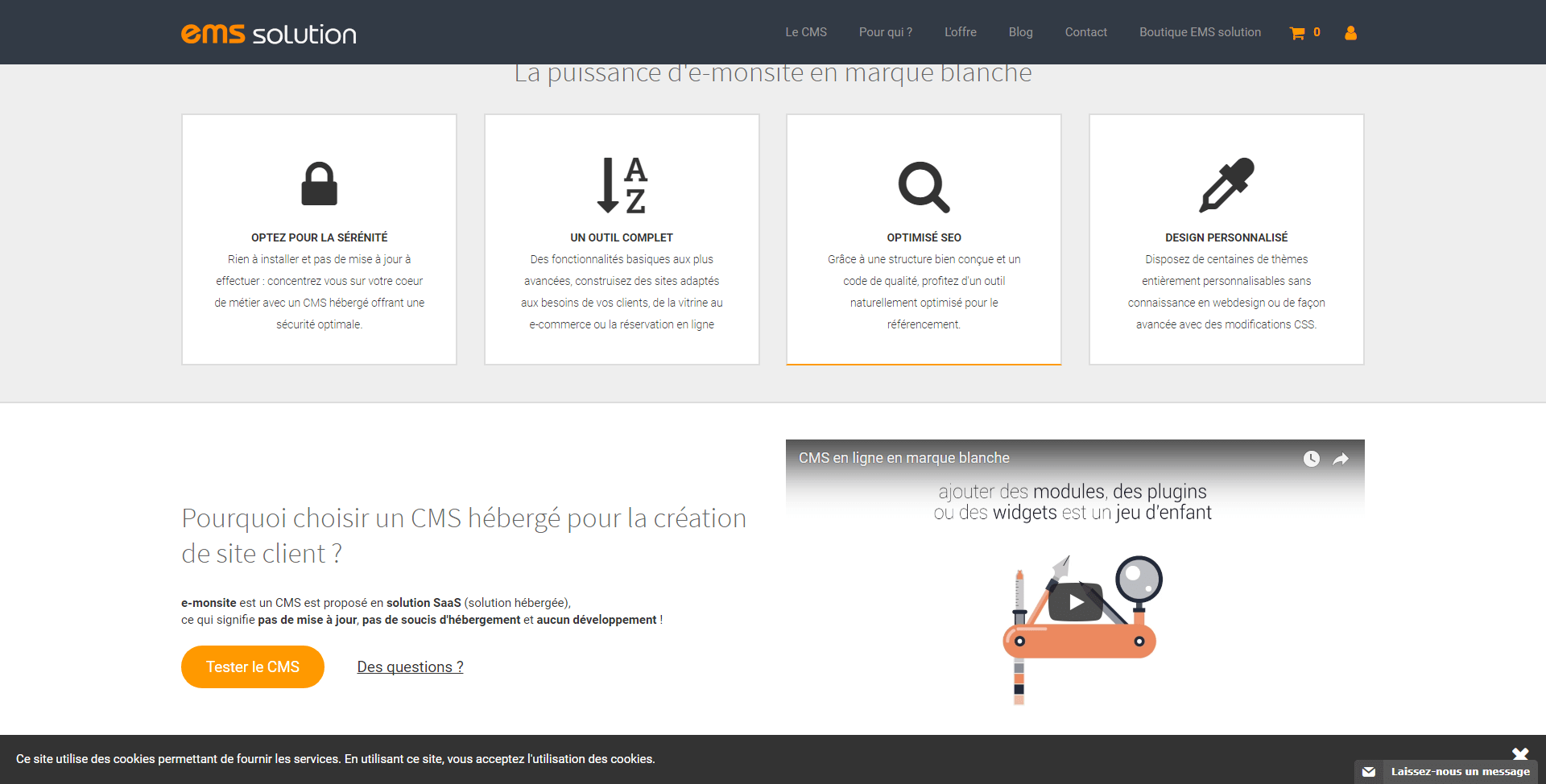 Message avertissement cookies